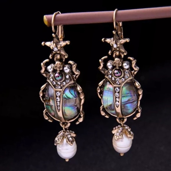 Egyptian Scarab Beetle Earrings Lever & Post Back - Picture 2 of 6